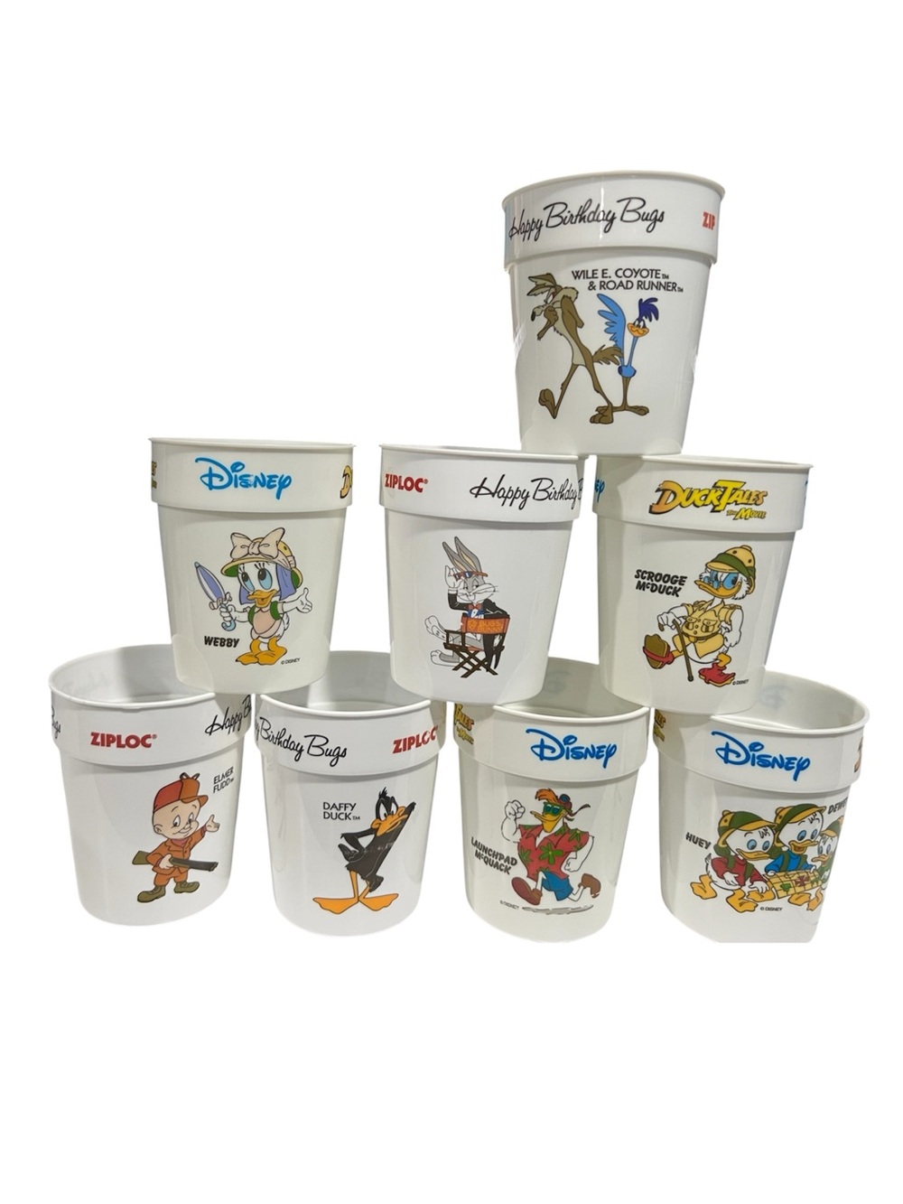 Vtg 1989 Ziploc Happy Birthday Bugs promotional plastic cups Disney set of 8
